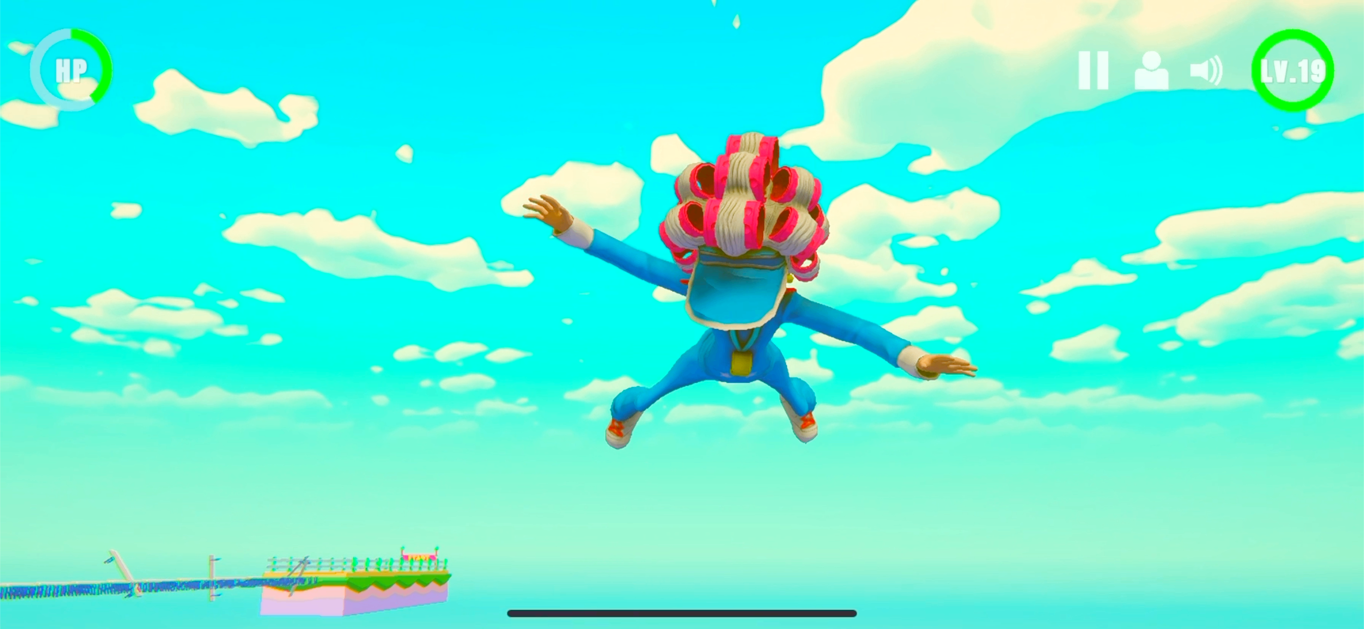 Jump Claire gameplay screenshot showing Claire jumping on twisting platforms